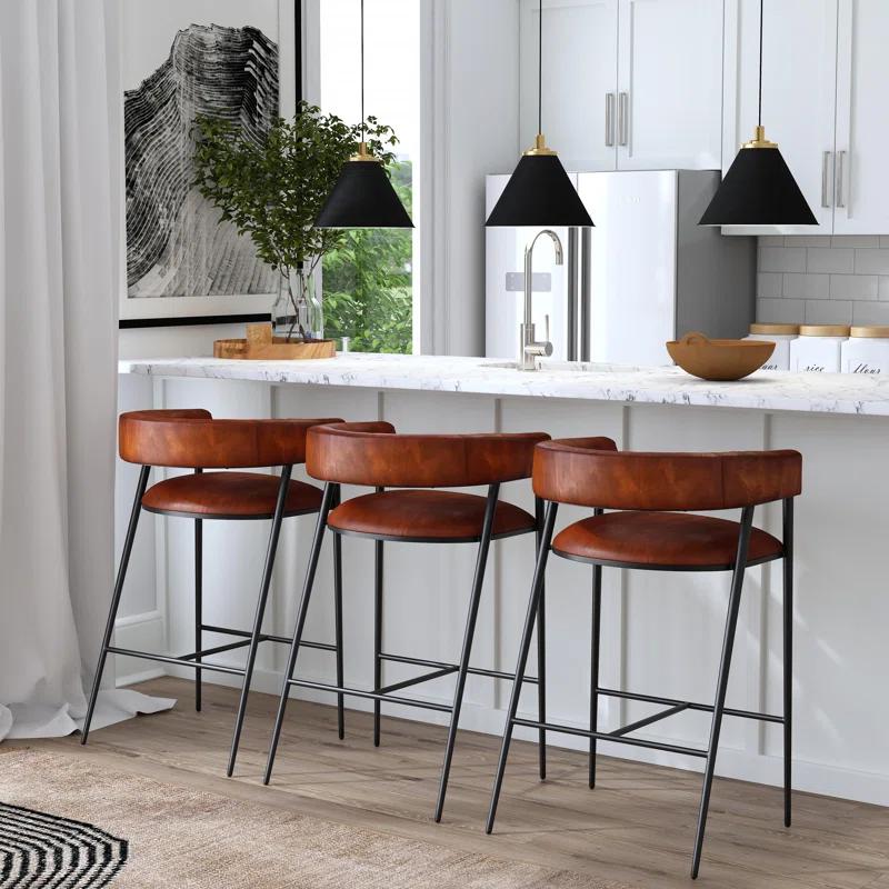 Dallas 28.5" Dark Brown Leather and Black Iron Bar Stool