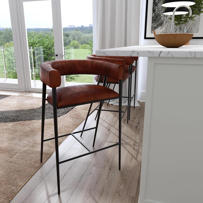 Dallas 28.5" Dark Brown Leather and Black Iron Bar Stool