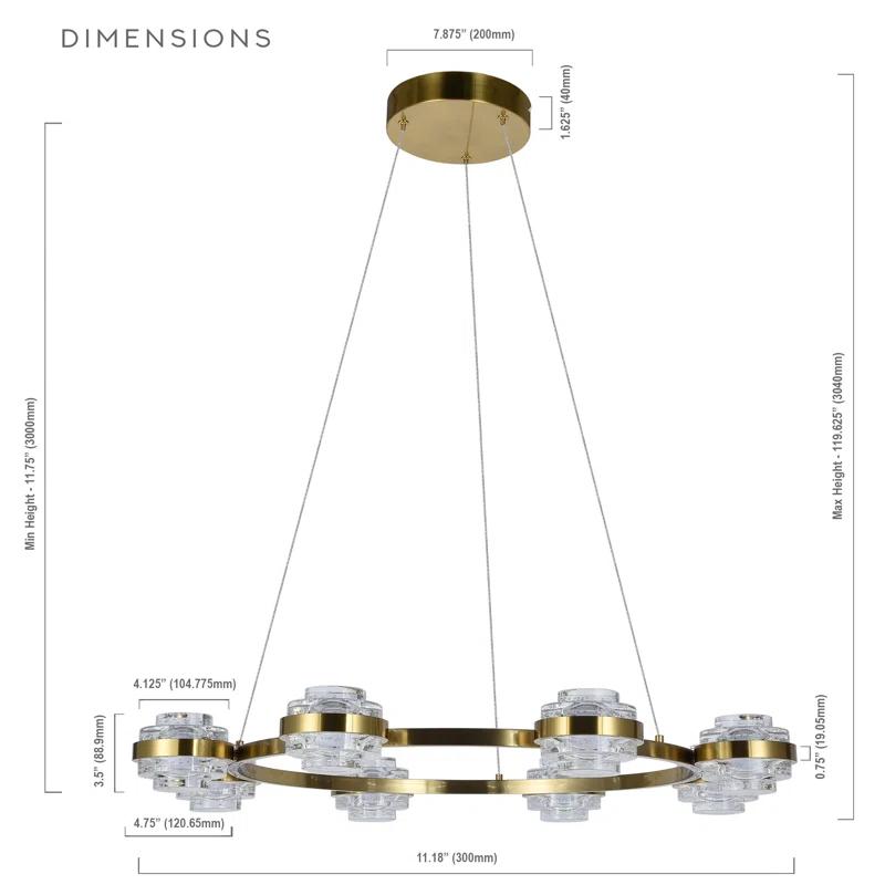 Milano 33-In Ring 8-Light Height Adjustable ETL Certified Integrated LED Circular Chandelier