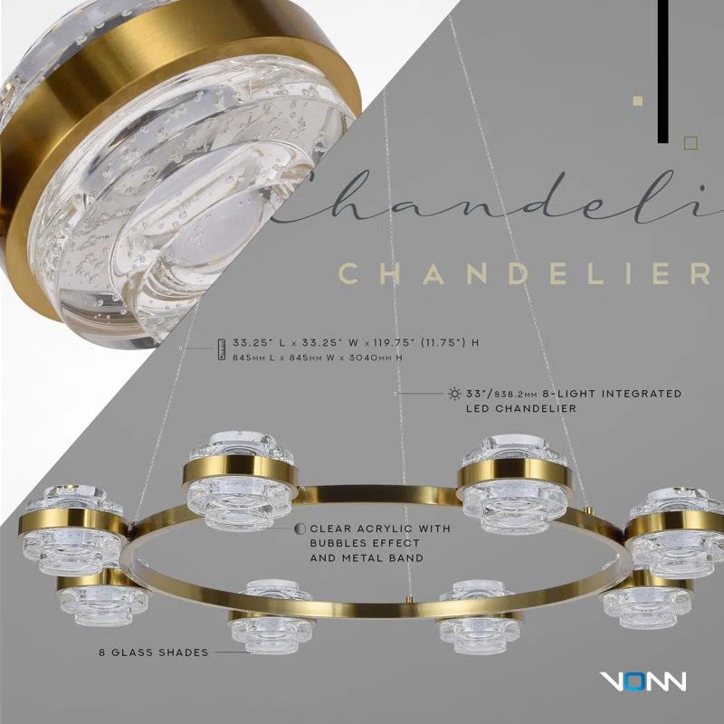 Milano 33-In Ring 8-Light Height Adjustable ETL Certified Integrated LED Circular Chandelier