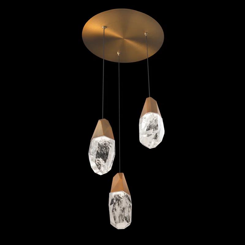 Elegant Aged Brass Mini LED Pendant with Optic Haze Crystal