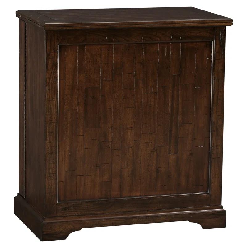 Rustic Hardwood Expandable Bar Cabinet with Antique Brass Pulls