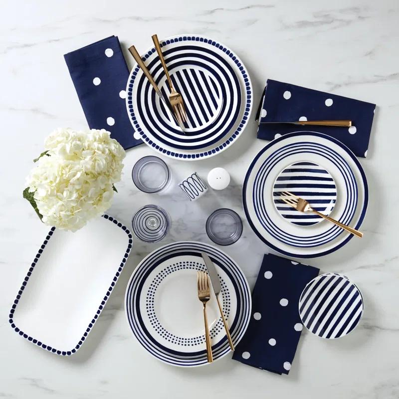 Elegant Charlotte Street 4-Piece White and Blue Porcelain Dinnerware Set
