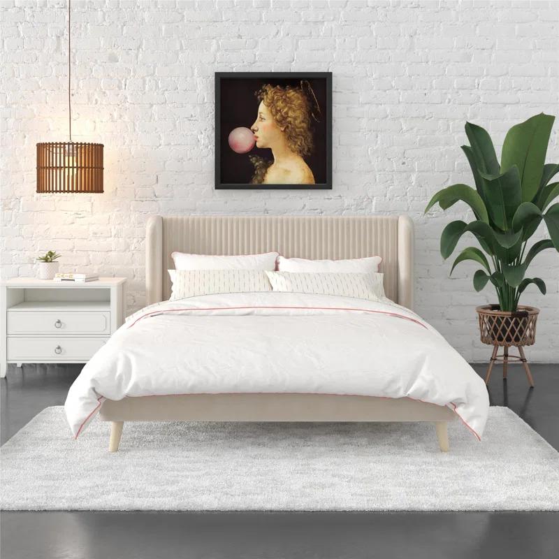 Holly Queen Ivory Velvet Wingback Upholstered Bed