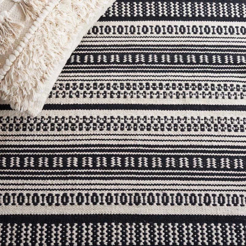 Montauk 6' Square Black and Ivory Flat Woven Cotton Rug