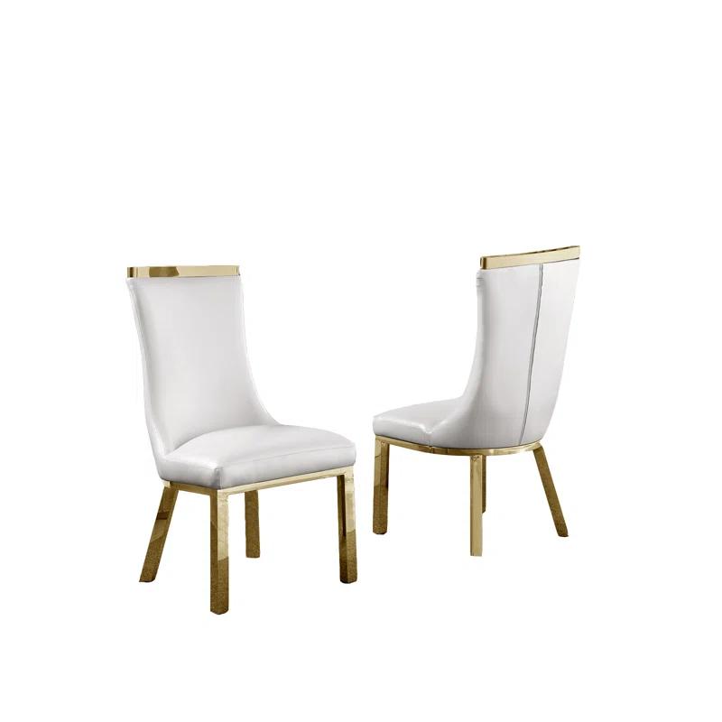 Mercer41 Felisia Solid Back Side White Faux Leather Parsons Chair (Set of 2)