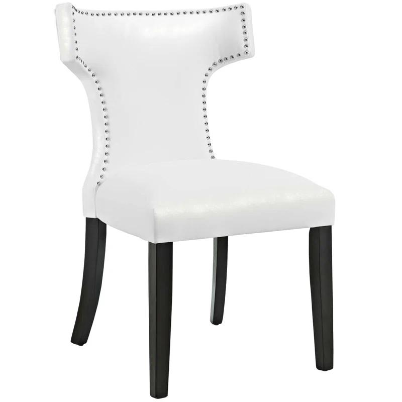Elegant White Faux Leather Hourglass Dining Chair with Nailhead Trim