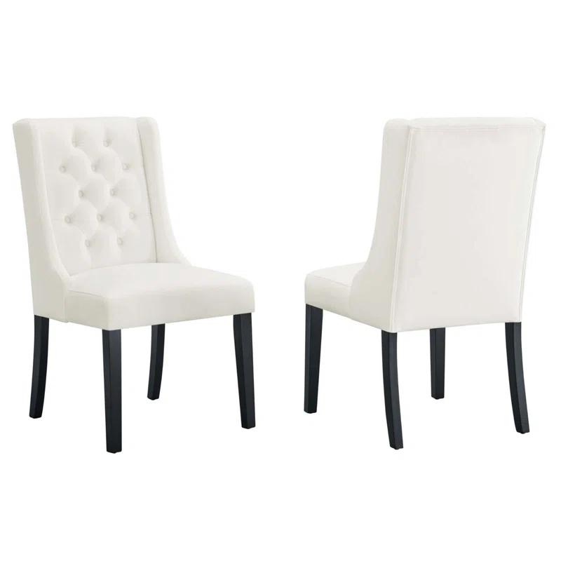 Elegance White Velvet Upholstered Side Chair with Solid Wood Frame