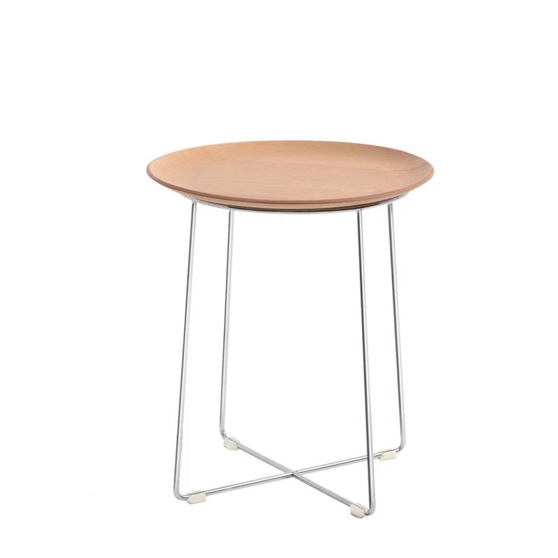 Philippe Starck Light Wood and Chrome Round Side Table