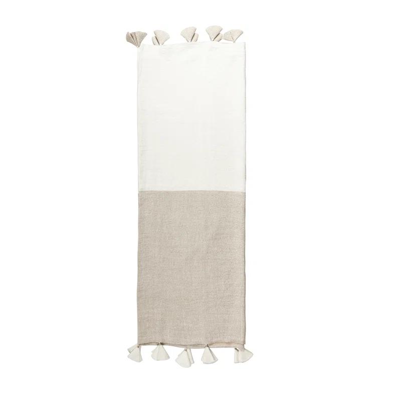 Anaya Luxe Linen Colorblock Throw Blanket with Tassels - Natural Beige