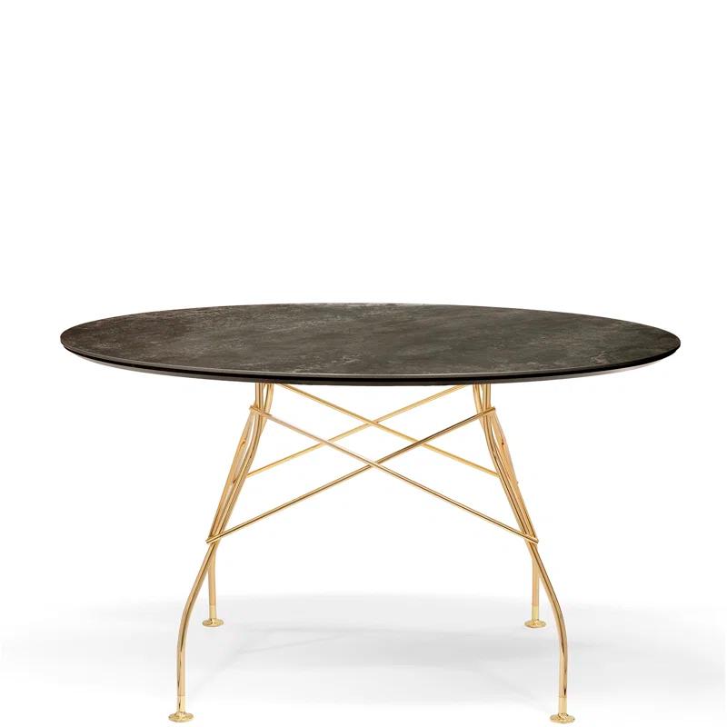 Glossy Round Metal Base Dining Table