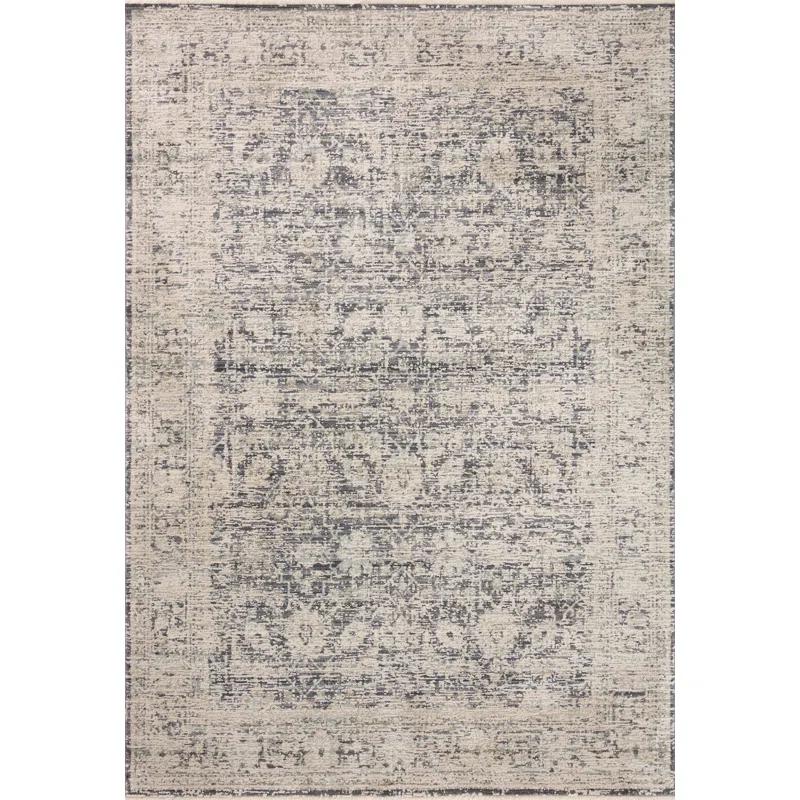 Charcoal & Beige Distressed Wool Blend 7' Round Area Rug