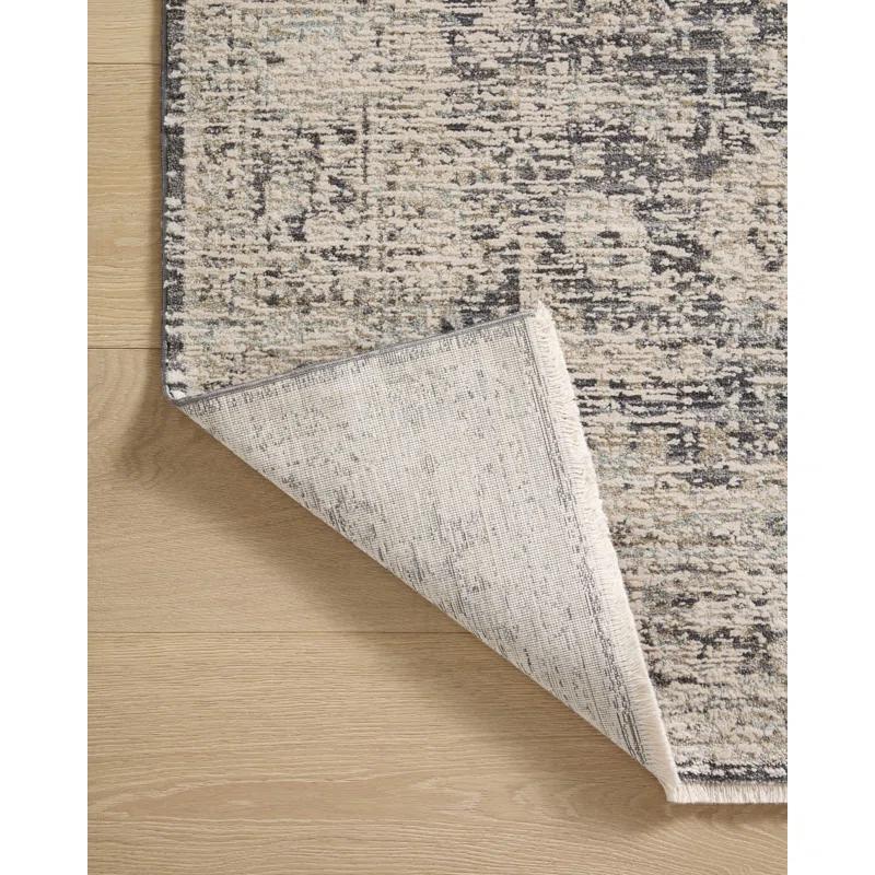 Charcoal & Beige Distressed Wool Blend 7' Round Area Rug