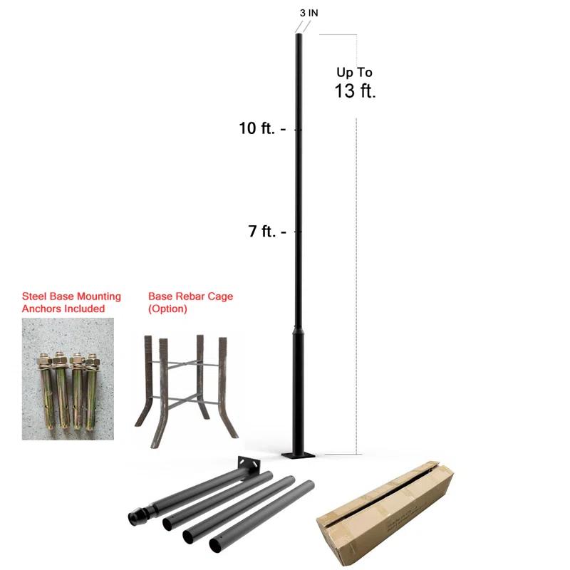 2.5 in - 3 in. up to 13 ft. Black Outdoor Universal Metal Light Post Pole w/ Metal Rebar Cage