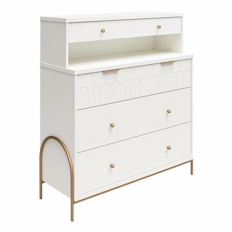 Anastasia Creamy White 4-Drawer Dresser with Scalloped Details and Gold Accents