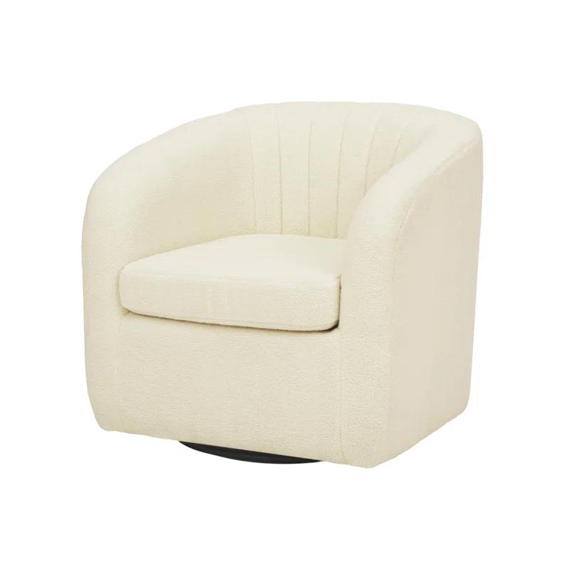 30.5'' Ivory Swivel Barrel Accent Chair with Wood Base