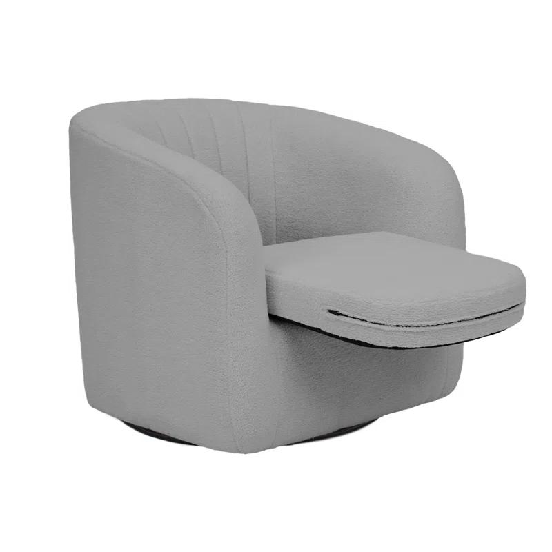 Latitude Run® Swivel Mid-Century Modern Accent Tub Chair with Faux Shearing Upholstery and Hidden Base