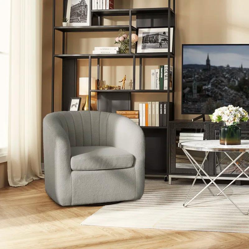 Latitude Run® Swivel Mid-Century Modern Accent Tub Chair with Faux Shearing Upholstery and Hidden Base