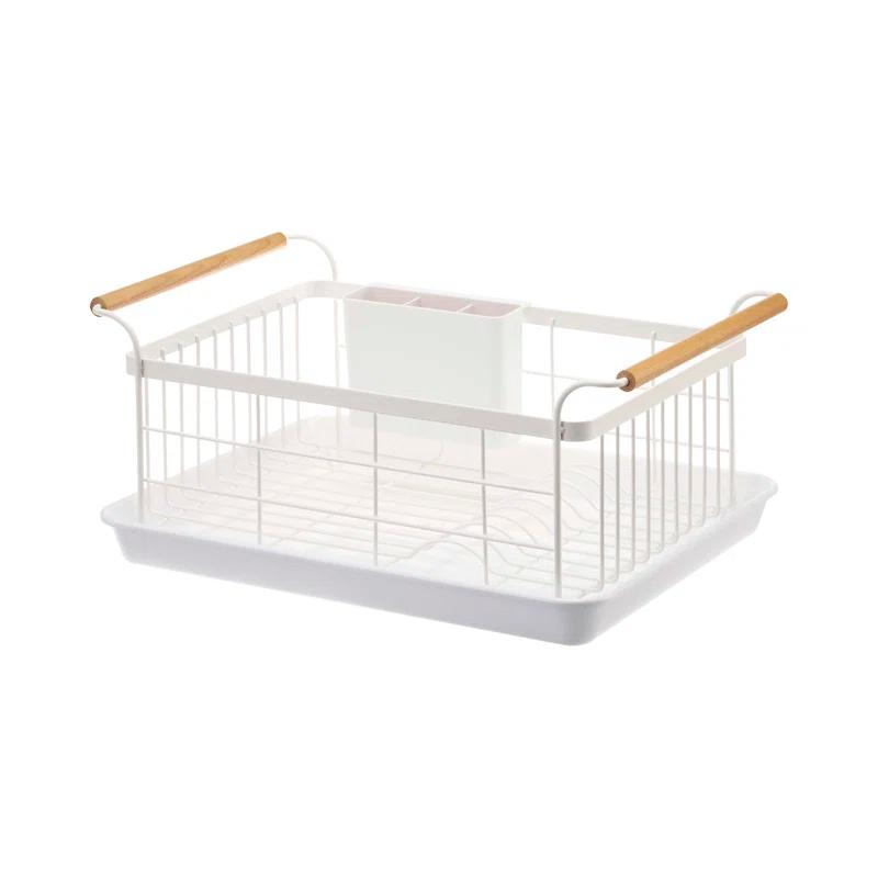 Tosca 13'' White Steel Dish Drainer Rack with Wood-Accent Handles