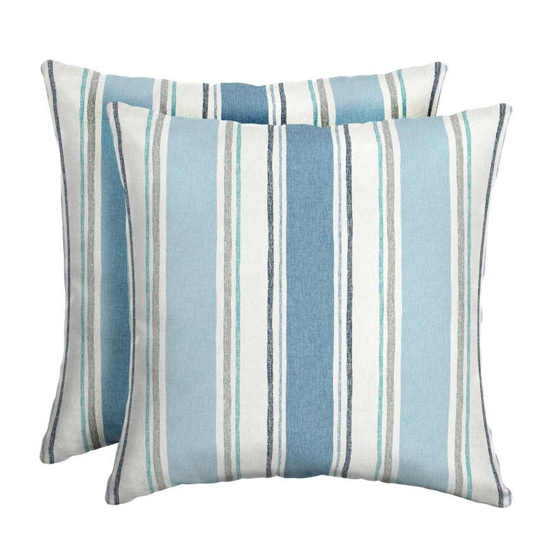 French Blue Striped Outdoor Square Throw Pillow Set