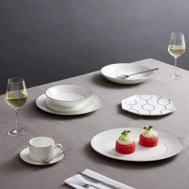 Gio Platinum White Porcelain 12-Piece Dinnerware Set for 4