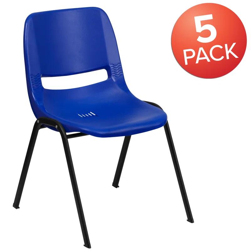 Navy Ergonomic Shell Stack Chair with Black Metal Frame