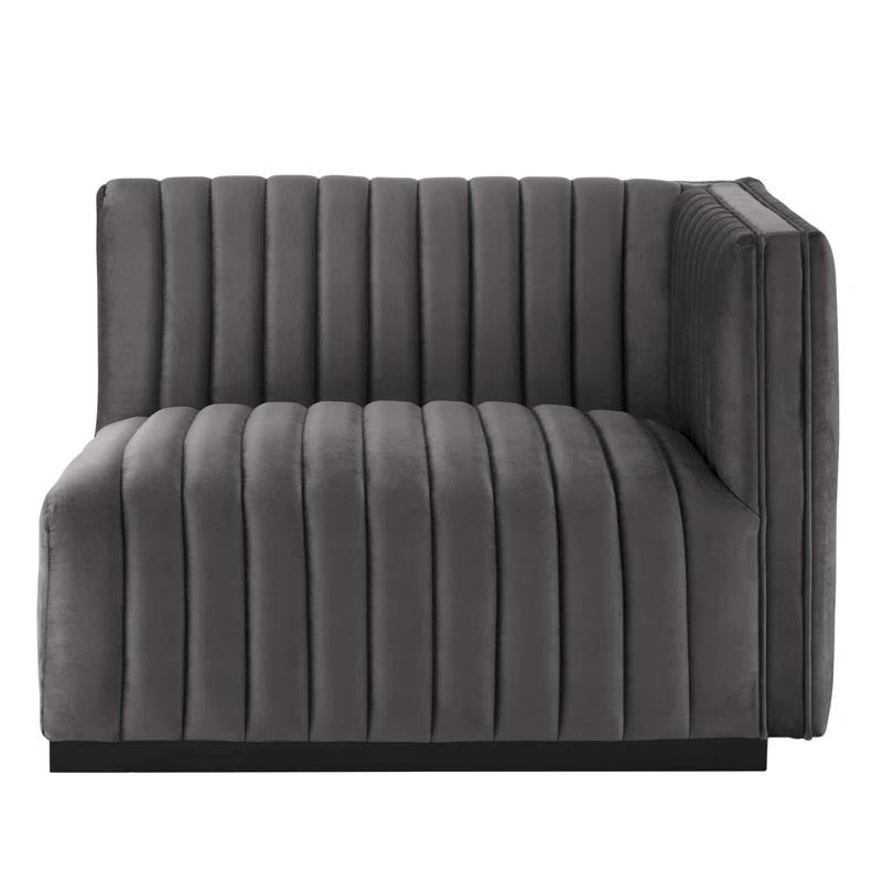 Elegant Black Gray Velvet Wood Armchair with Matte Base