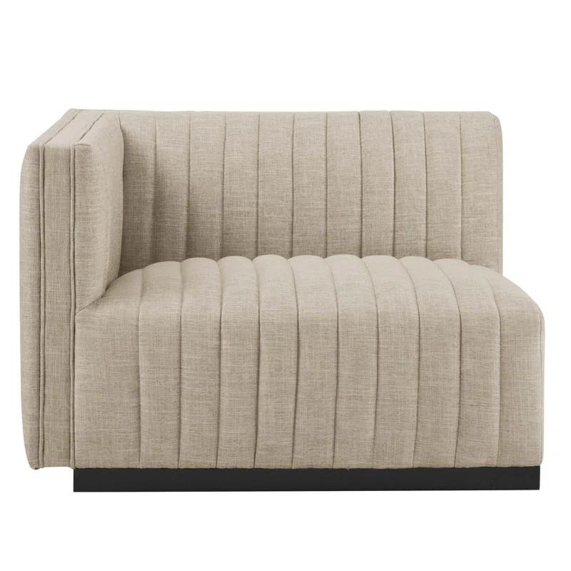 Elegant Black Gray Channel Tufted Velvet 3-Seater Sofa