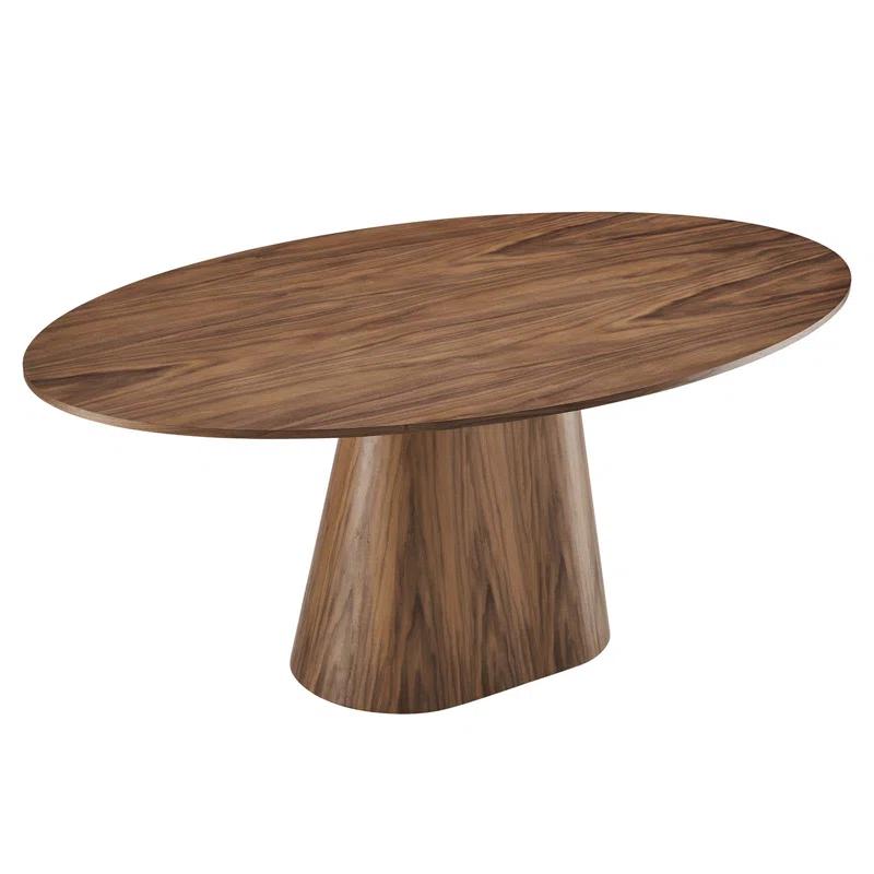 Simplistic Modern 75" Walnut Wood Oval Dining Table
