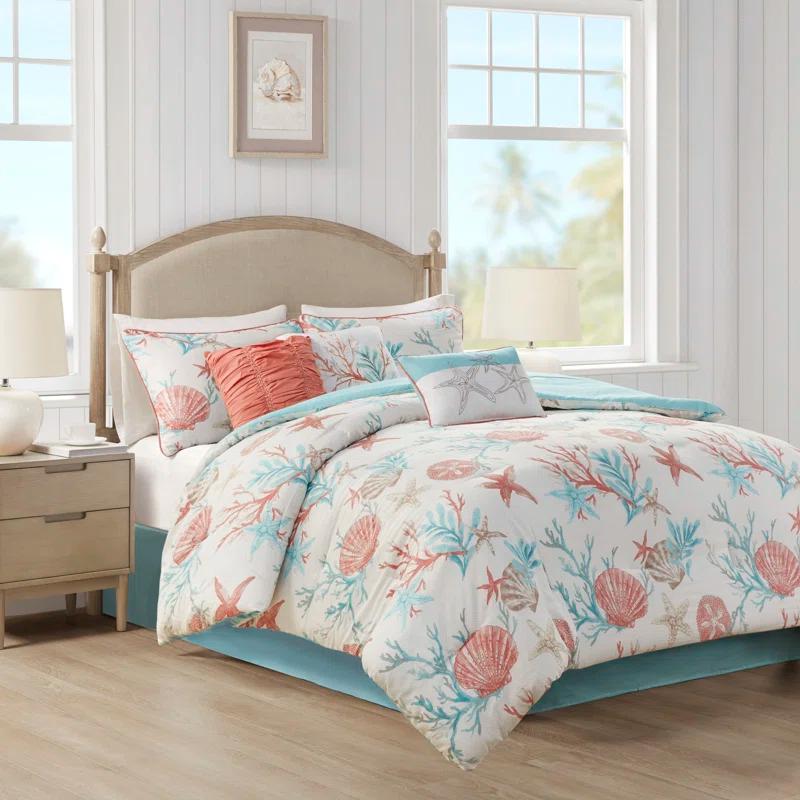 California King Coral Cotton Coastal Comforter Set