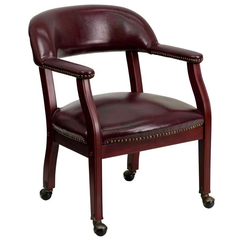 Elegant Oxblood Vinyl Conference Chair with Brass Nail Trim