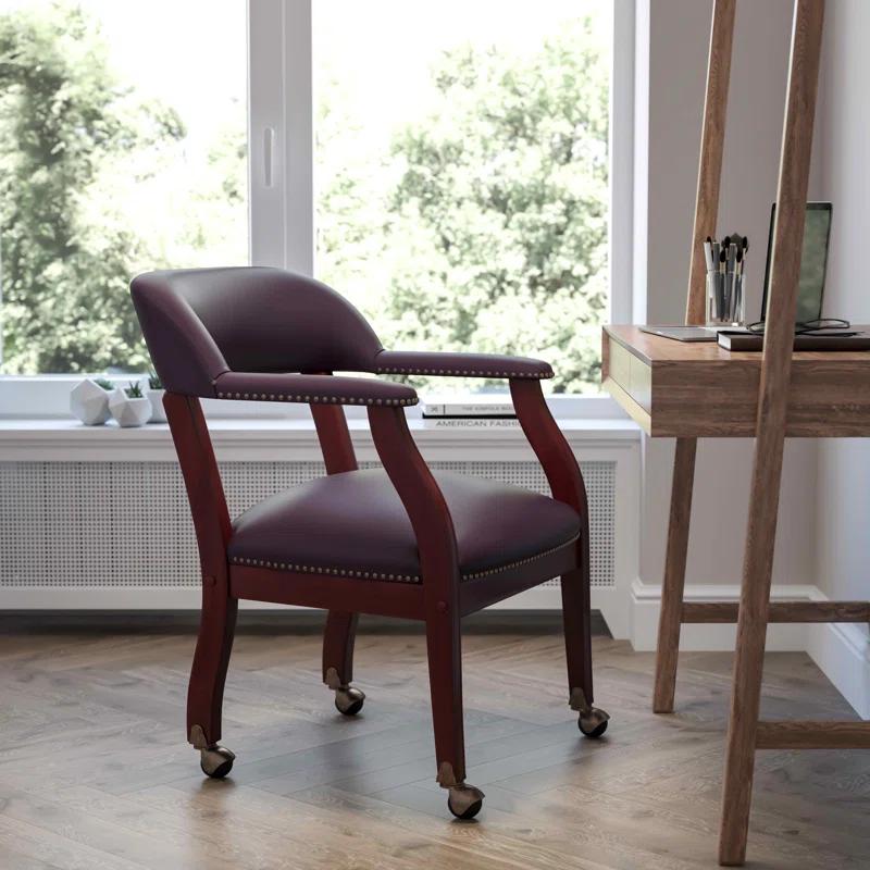 Leather Seat Waiting Room Chair with Wood Frame