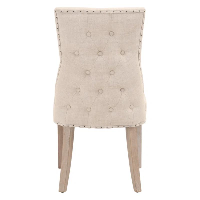 Bisque French Linen Upholstered Arm Chair with Natural Gray Wood