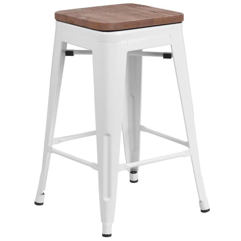 Flash Furniture Margherite 30" High Backless Metal Barstool with Square Wood Seat