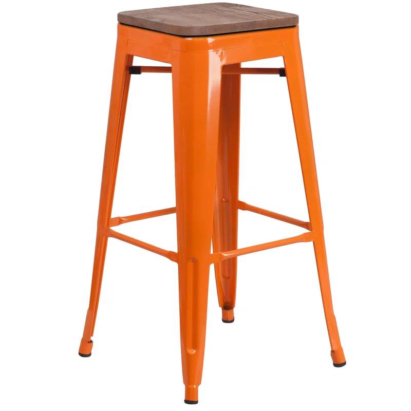 Flash Furniture Margherite 30" High Backless Metal Barstool with Square Wood Seat