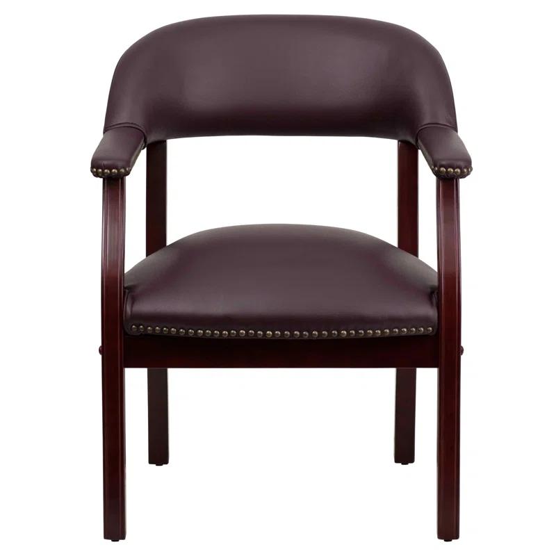 Burgundy LeatherSoft Traditional Office Chair with Brass Nail Trim