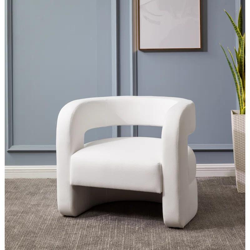 Modern White Linen Barrel Back Accent Chair