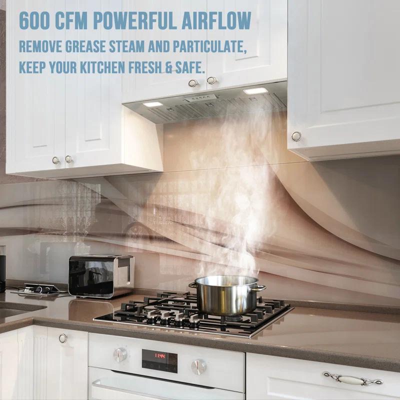 Range Hood Insert/Built-In 36 Inch, 6'''' Duct 3-Speeds 600 CFM Stainless Steel Vent Hood With LED Lights