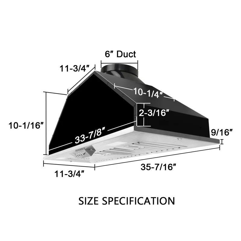 Range Hood Insert/Built-In 36 Inch, 6'''' Duct 3-Speeds 600 CFM Stainless Steel Vent Hood With LED Lights
