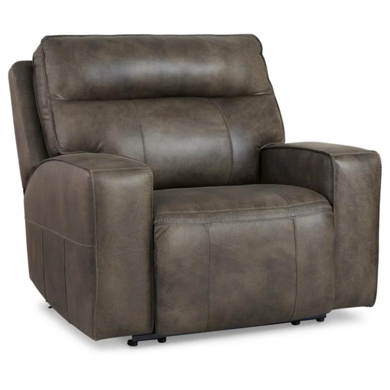 Gray Concrete Genuine Leather Power Recliner with Metal Frame