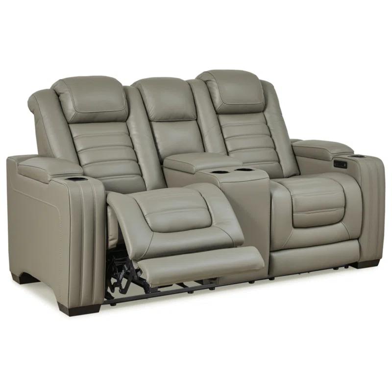 Contemporary Gray Faux Leather Power Reclining Loveseat with Storage