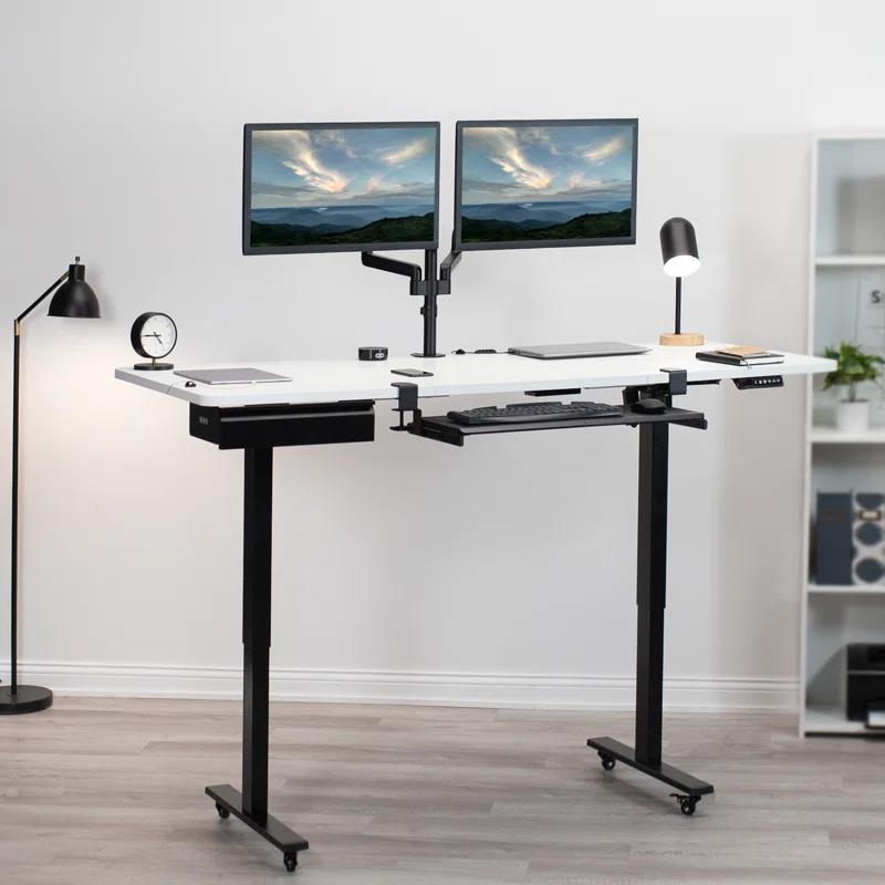 Electra 71" White Top Electric Adjustable Desk with Black Frame and Drawer