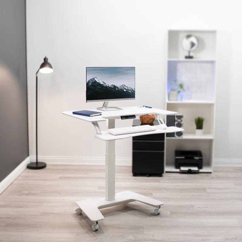 Vivo 36" White Electric Adjustable Mobile Desk with Caster Wheels