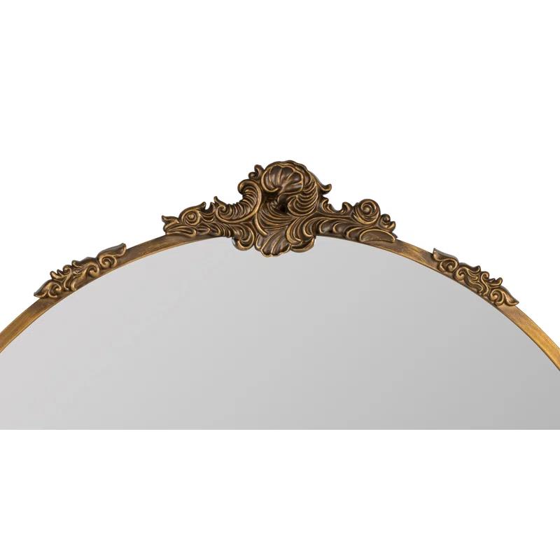 Adeline Antique Gold Round Metal Framed Accent Mirror