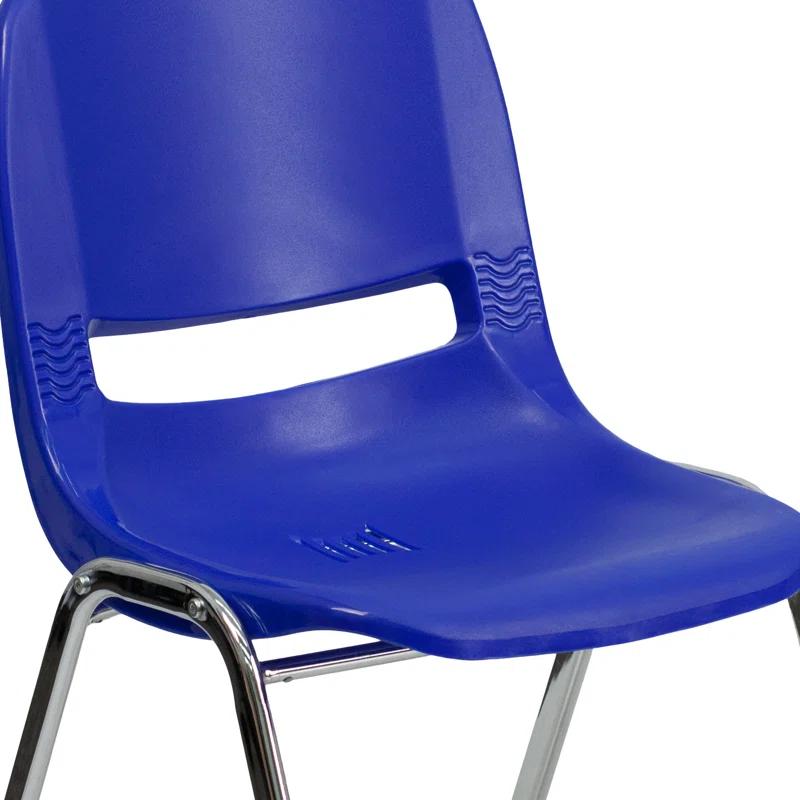 Navy Plastic and Chrome 16'' Ergonomic Shell Stack Chair