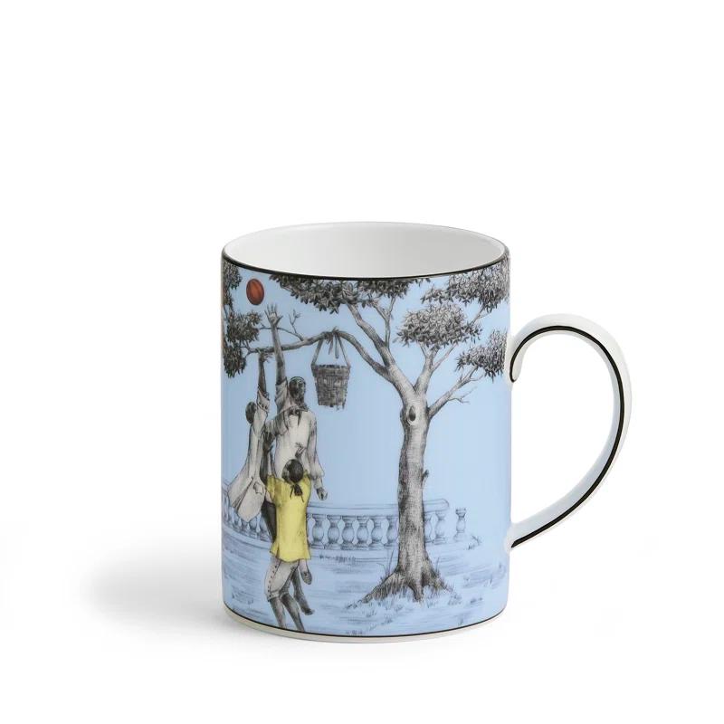 Blue Ceramic Basketball Scene Maximalist Mug