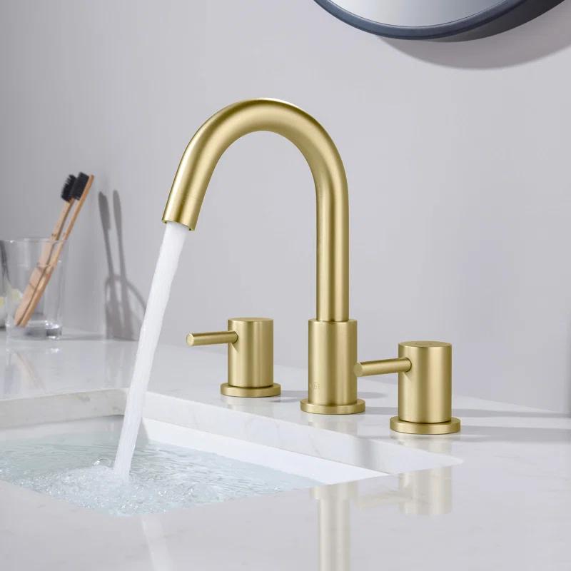 Elegant Brushed Gold Circular Widespread Bathroom Faucet