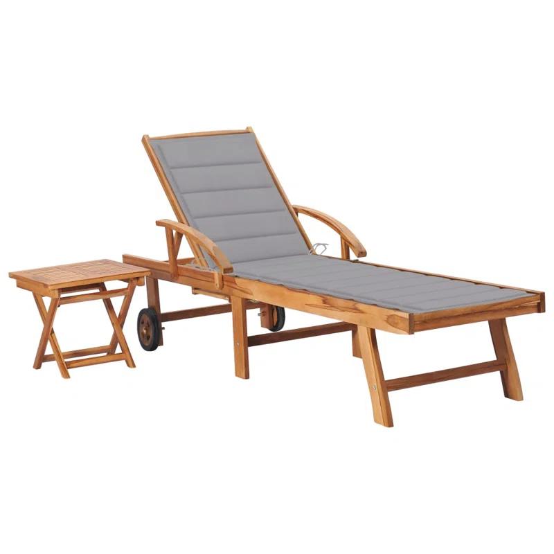 VidaXL 16" Long Acacia Double Chaise with Cushions (Set of 2)
