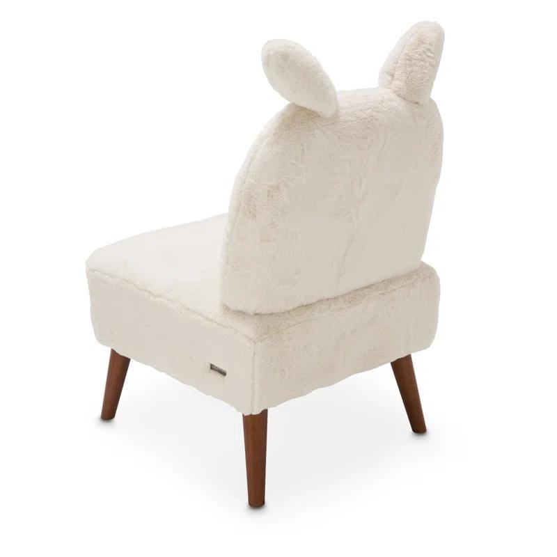 Transitional Beige Bunny Accent Chair with Wooden Legs