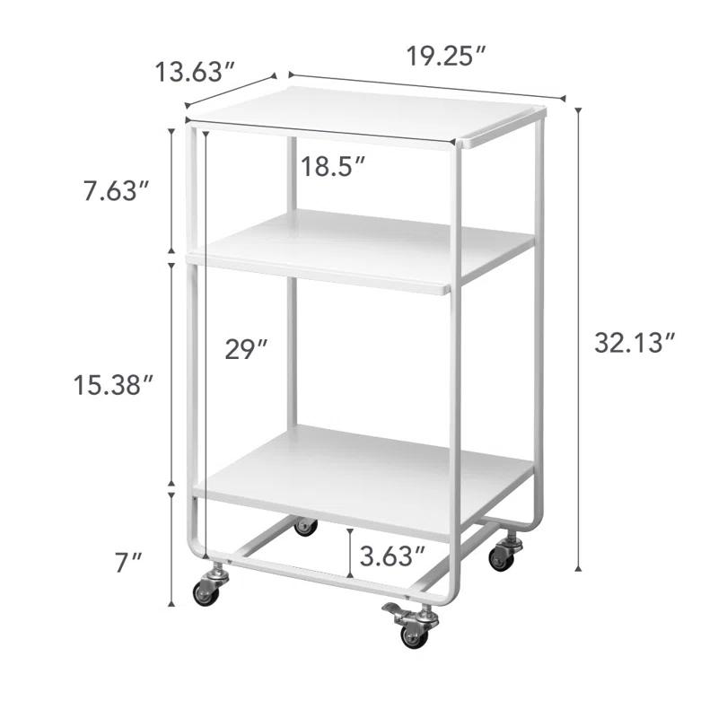 Sleek White 3-Tier Rolling Kitchen Cart with Storage Hooks